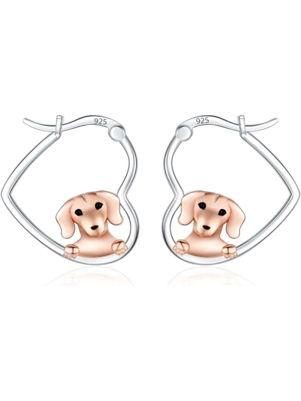 Cute Sterling Silver Dog Heart Hoop Dangle Earrings | Animal Jewelry Gifts for